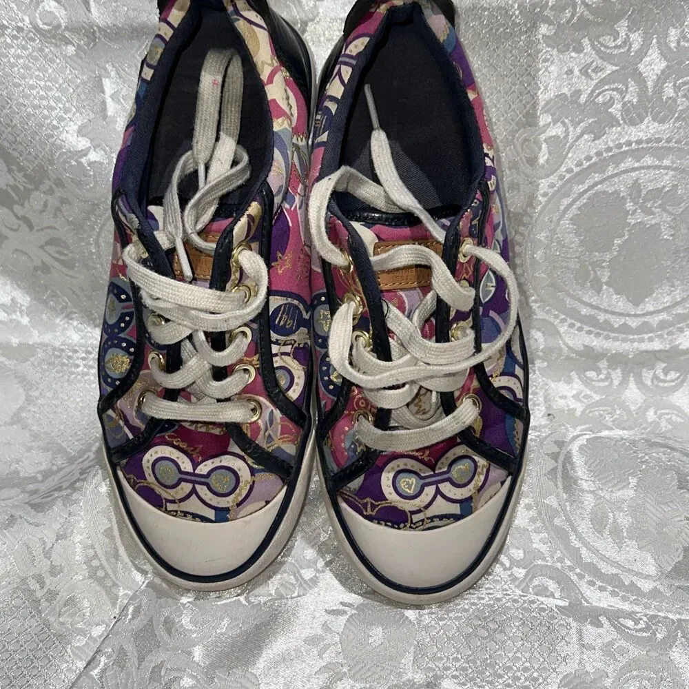 Coach Barrett Poppy Sneakers  Woman Sz 7B Purple/Dk Blue/ Fuschia/Multi Lace Up